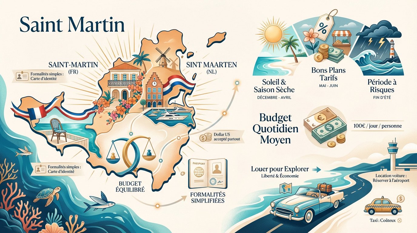 Plage paradisiaque de Saint-Martin avec eaux turquoise et sable blanc