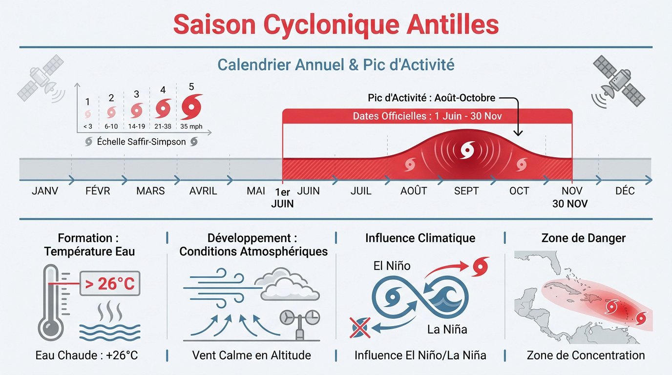 Calendrier de la saison cyclonique aux Antilles et facteurs météorologiques