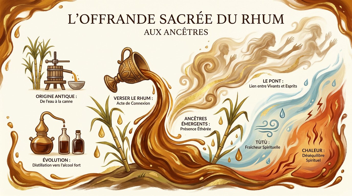 Rituel de libation de rhum versé sur le sol pour honorer les ancêtres