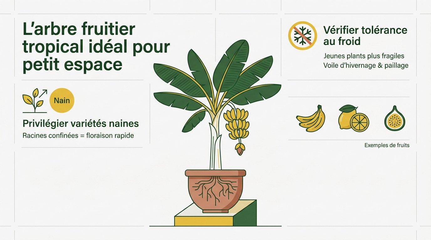 Petit arbre fruitier tropical cultivé en pot sur une terrasse ensoleillée