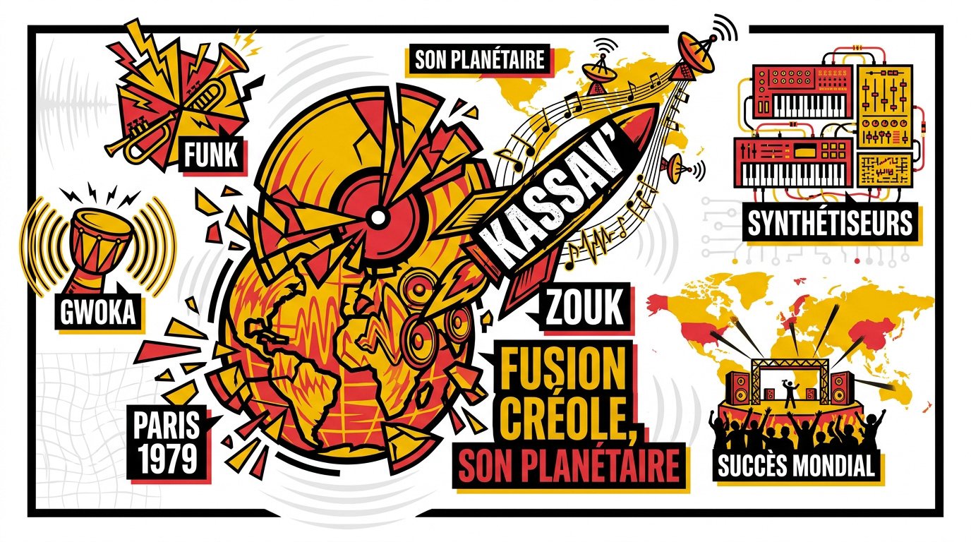 Le groupe Kassav' sur scène illustrant la fusion du zouk et de la culture créole