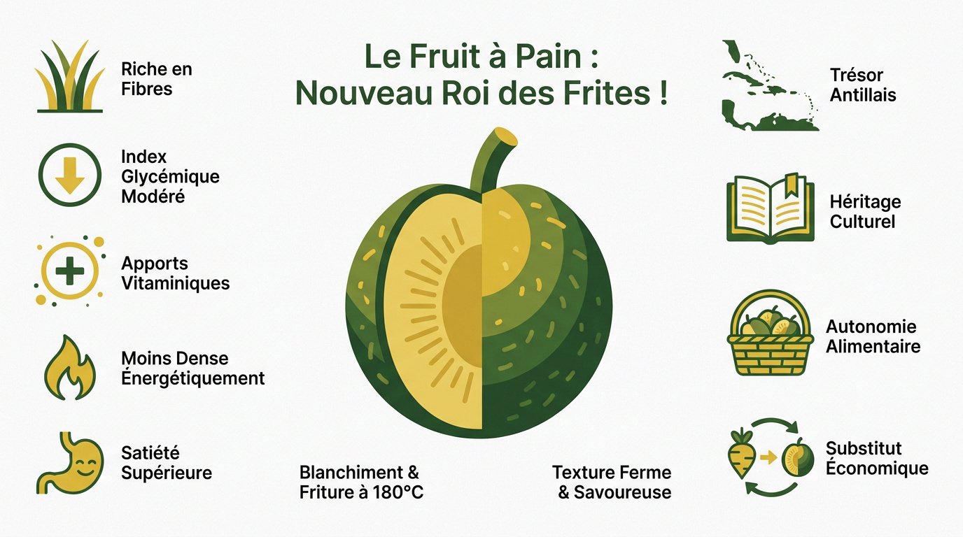 Frites de fruit à pain croustillantes et dorées