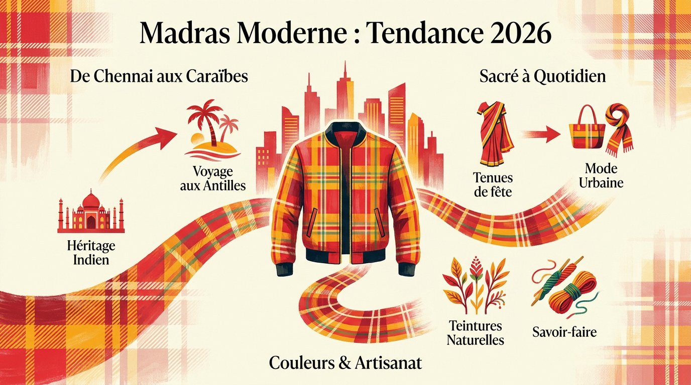 Femme portant élégamment un accessoire en madras moderne