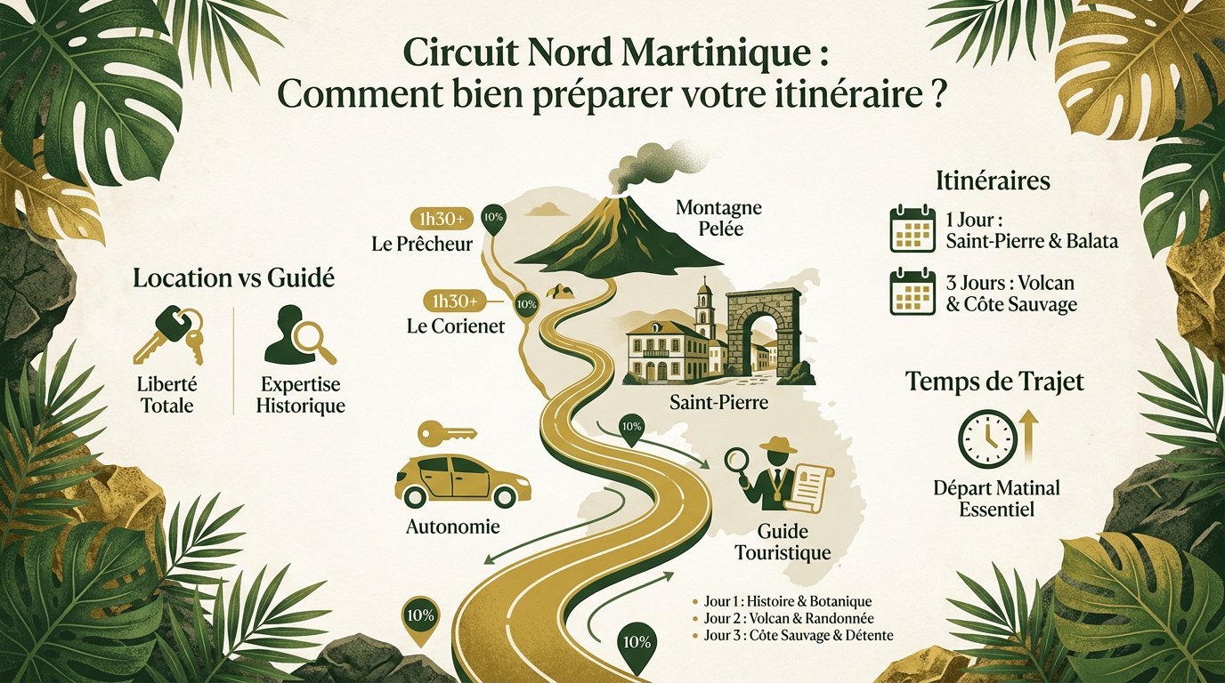Route panoramique bordée de végétation tropicale dans le nord de la Martinique