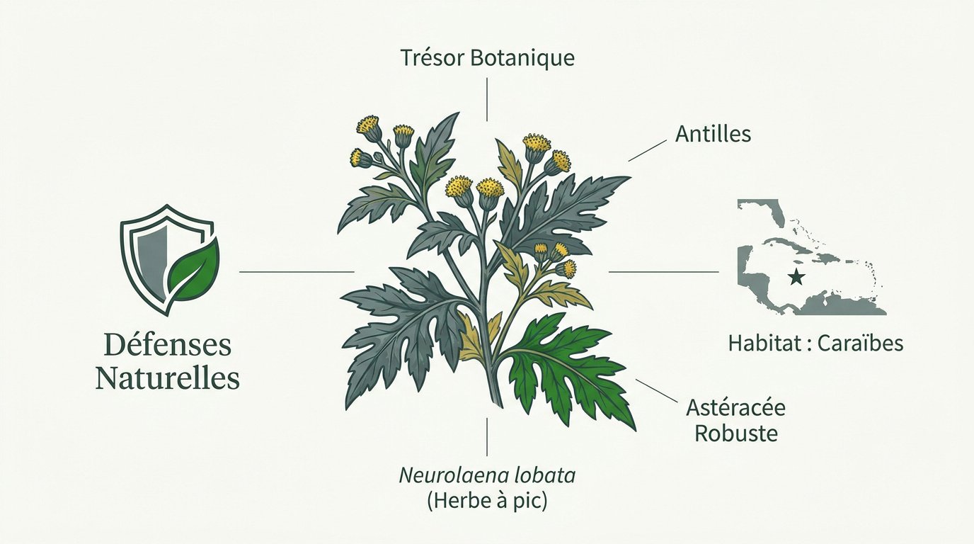 Plante Neurolaena lobata aux fleurs jaunes dans son habitat naturel aux Antilles